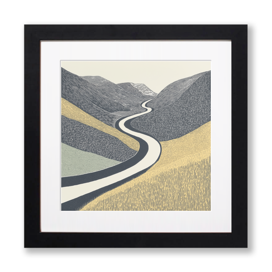 Honister Pass road winding Linoprint-Style Art (2458-1)