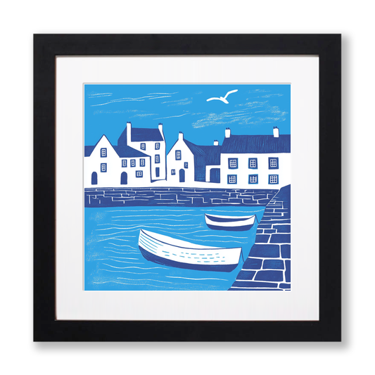 Dunbar Harbour, East Lothian Linoprint-Style Art (1087-2)