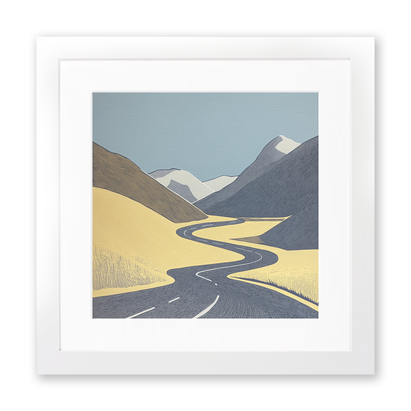Honister Pass road winding Linoprint-Style Art (2458-2)