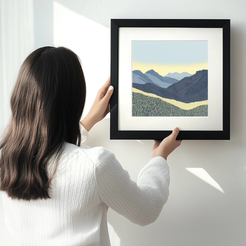 Scafell in the Lake District Linoprint-Style Art (2532-4)