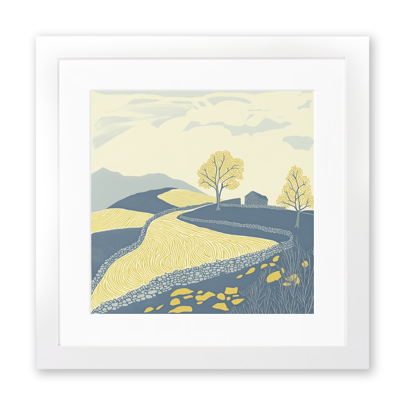 Sheepfold stone enclosure Linoprint-Style Art (2544-2)