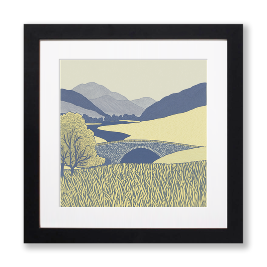 Ashness Bridge in the Lake District Linoprint-Style Art (2358-1)