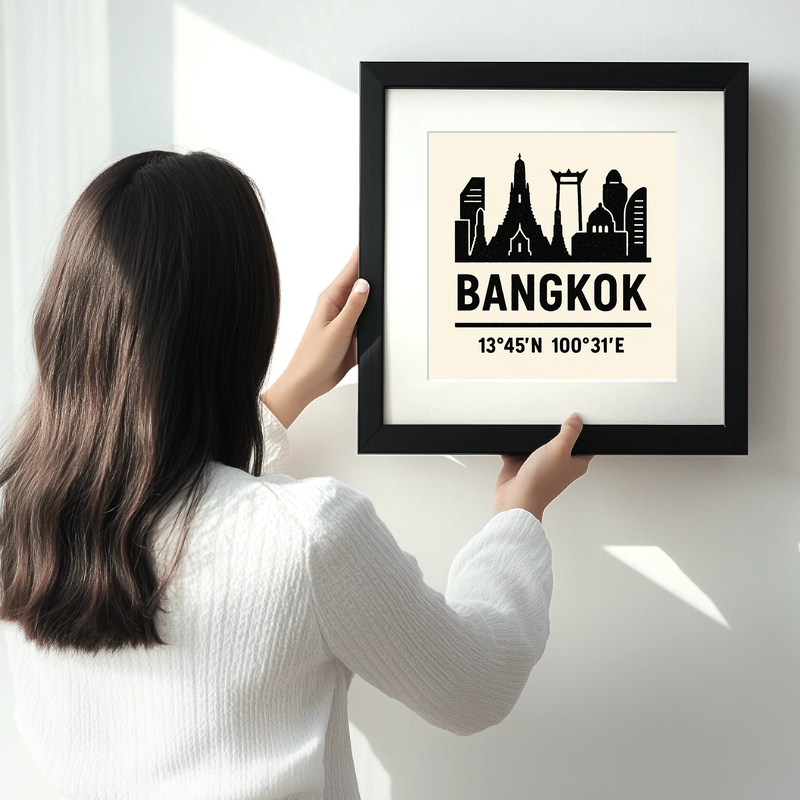 Place Coordinates Linoprint-Style Art (c325)