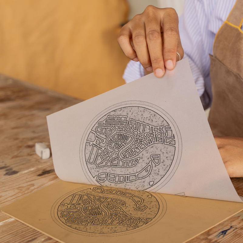 Maps Linoprint-Style Art (c39)