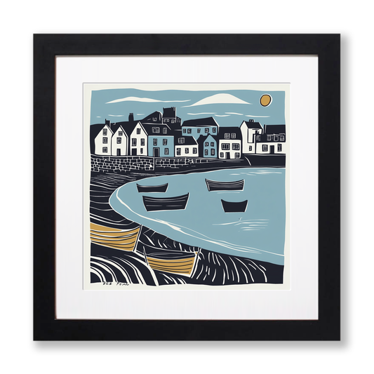 St Ives Harbour, Cornwall Linoprint-Style Art (1388-1)