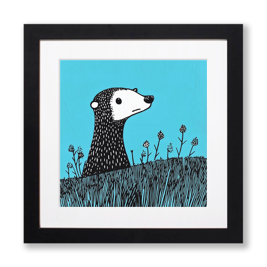 Cute Ferret Linoprint-Style Art (621-1)