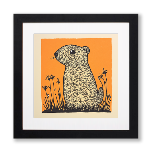 Cute Chipmunk Linoprint-Style Art (213-2)