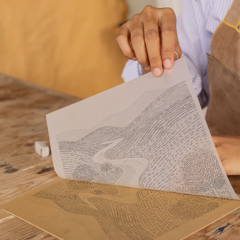 River valley Linoprint-Style Art (974-1)