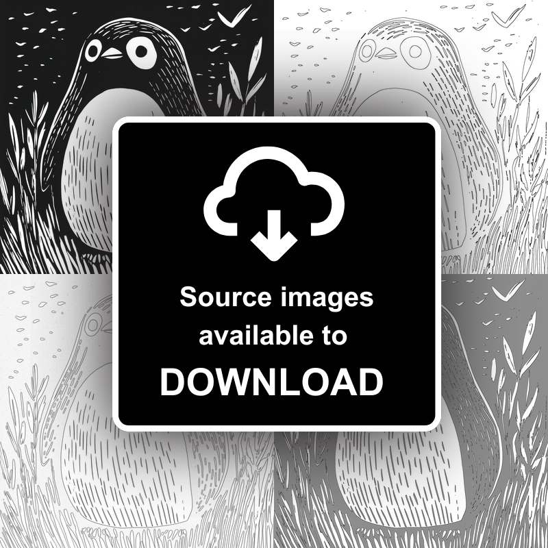 Cute Penguin Chick Linoprint-Style Art (927-1)