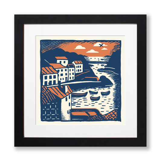 Ilfracombe Harbour, Devon Linoprint-Style Art (137-1)