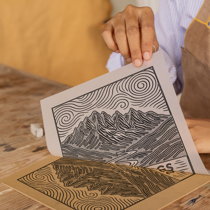Mountains Linoprint-Style Art (c361)