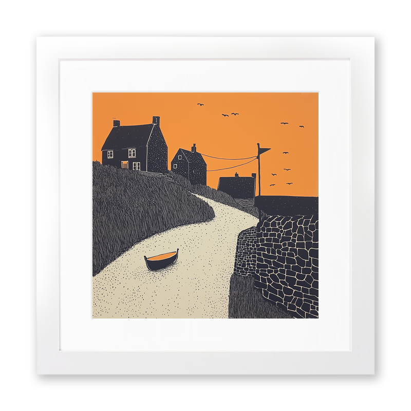 Aberdaron, Gwynedd Linoprint-Style Art (281-1)