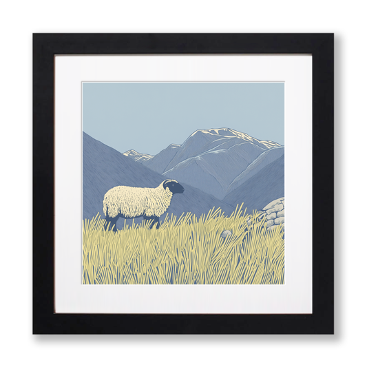 Herdwick sheep on a fellside Linoprint-Style Art (2448-2)
