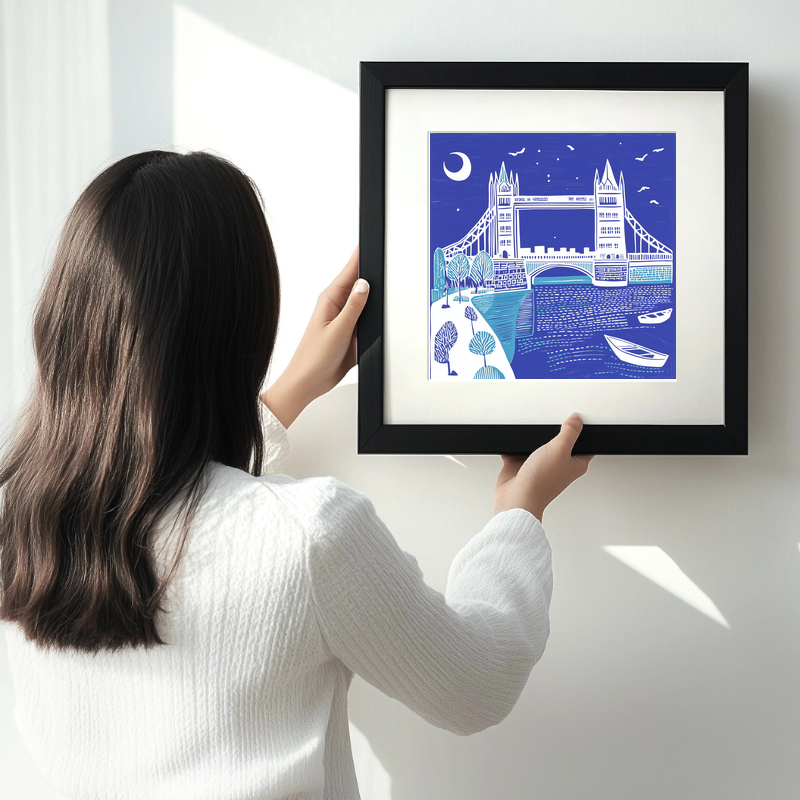 Tower Bridge, London Linoprint-Style Art (880-1)
