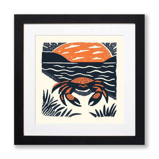 Crab on sand Linoprint-Style Art (88-1)