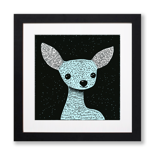 Cute Fawn (Baby Deer) Linoprint-Style Art (620-2)