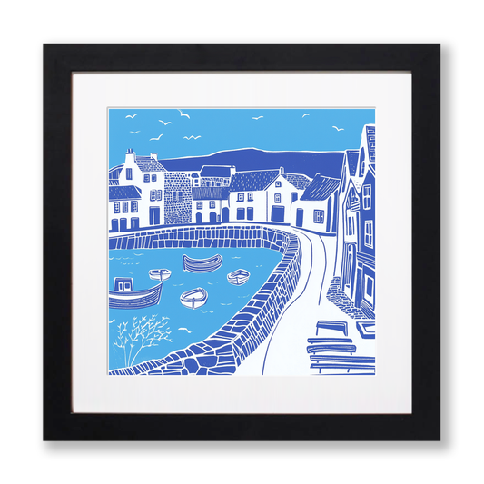 St Ives harbour, Cornwall Linoprint-Style Art (873-1)
