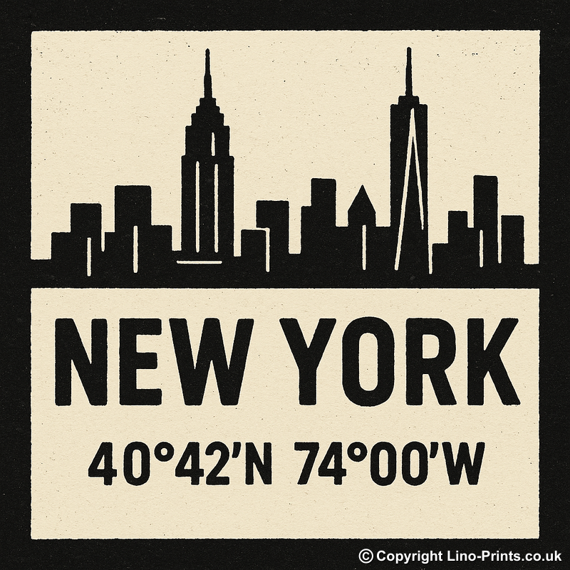 Place Coordinates Linoprint-Style Art (c349)