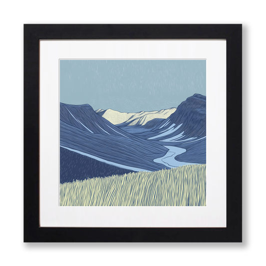 Scafell in the Lake District Linoprint-Style Art (2532-10)