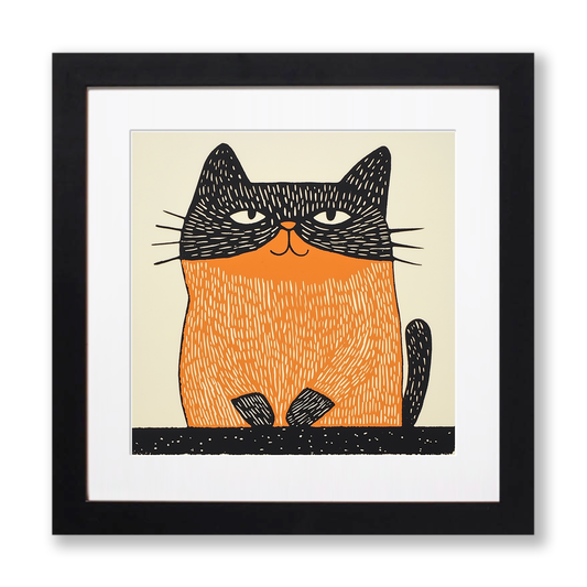 Cute Kitten Linoprint-Style Art (224-1)