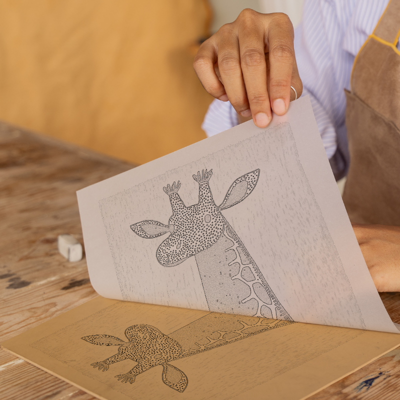 Cute Giraffe Calf Linoprint-Style Art (220-1)