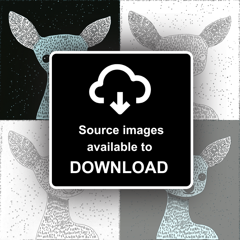 Cute Fawn (Baby Deer) Linoprint-Style Art (620-2)