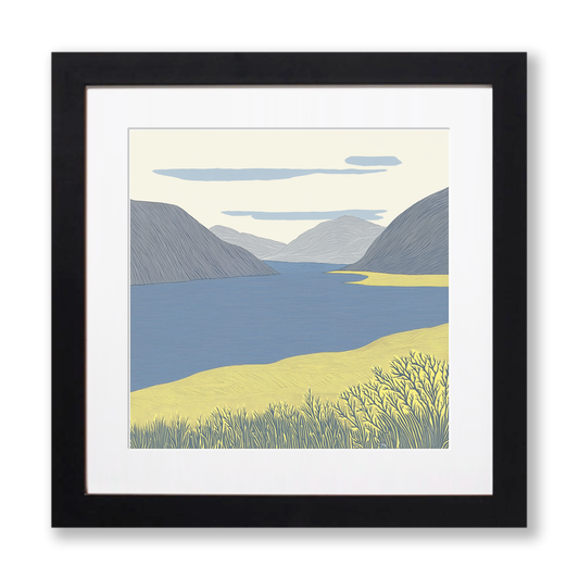 Ennerdale Water remote view in the Lake District Linoprint-Style Art (2416-1)