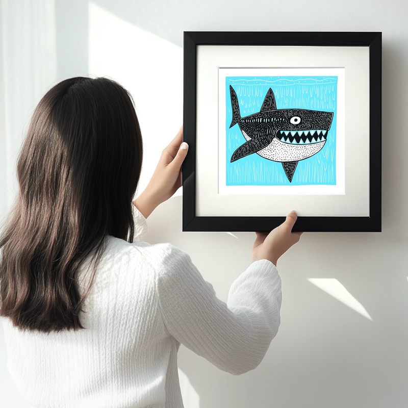 Shark Linoprint-Style Art (775-1)