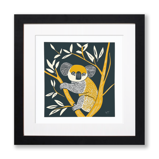 Cute Koala Linoprint-Style Art (1210-1)