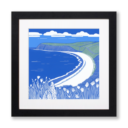 Rhossili Bay, Gower Peninsula Linoprint-Style Art (1103-2)