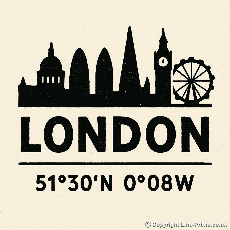 Place Coordinates Linoprint-Style Art (c348)