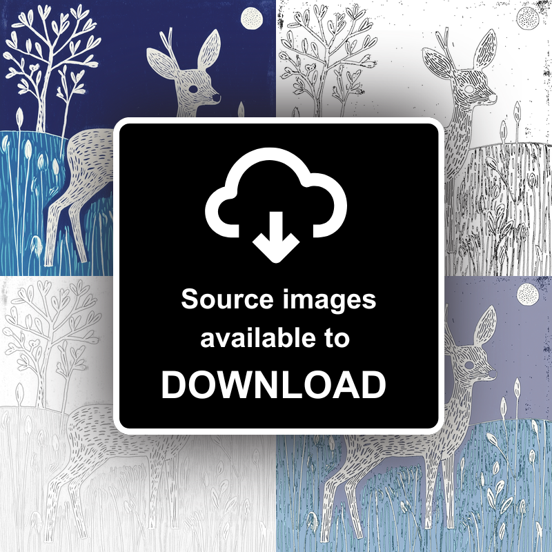 Cute Fawn (Baby Deer) Linoprint-Style Art (911-1)