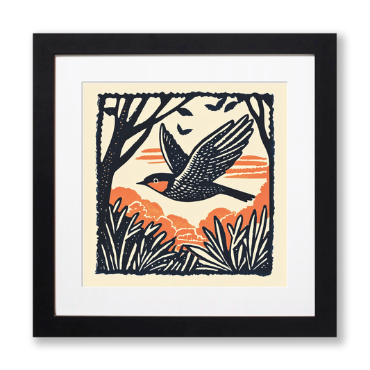 Swallow in flight Linoprint-Style Art (113-1)