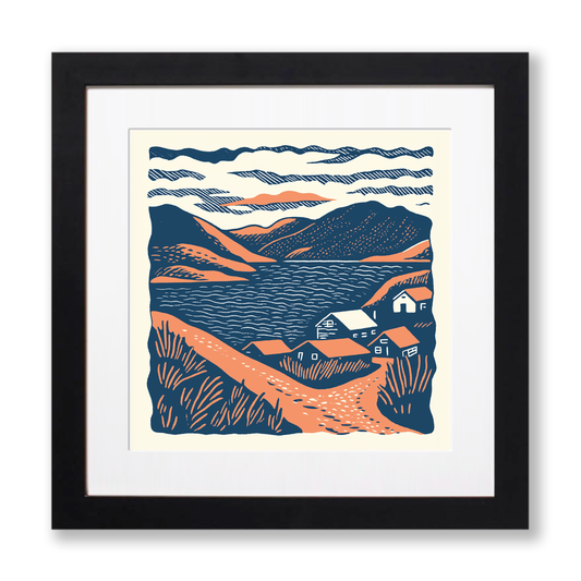 Luskentyre Beach, Isle of Harris Linoprint-Style Art (139-2)