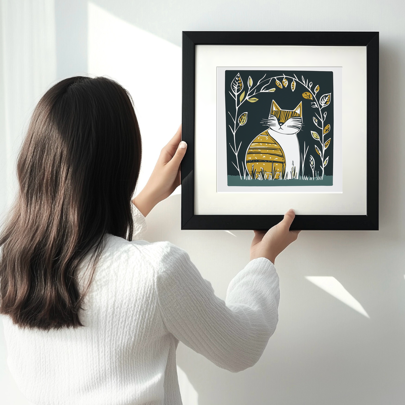 Cute Kitten Linoprint-Style Art (1209-1)
