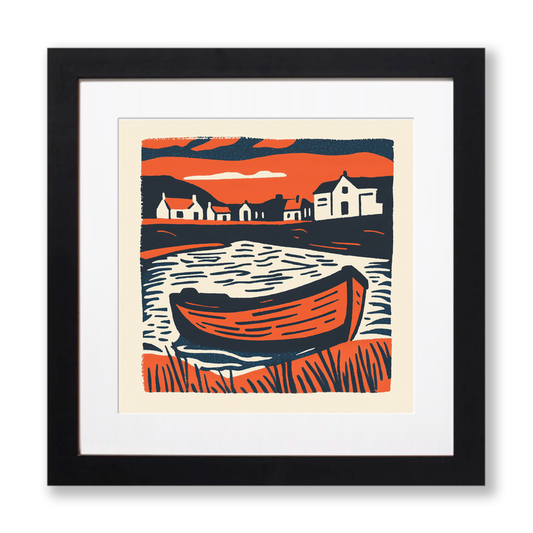 Beached dinghy in the mud Linoprint-Style Art (1959-1)