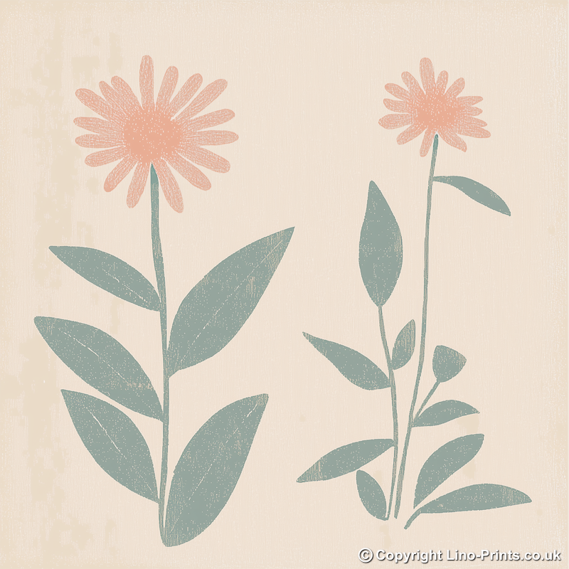 Bee Balm Linoprint-Style Art (1500-1)