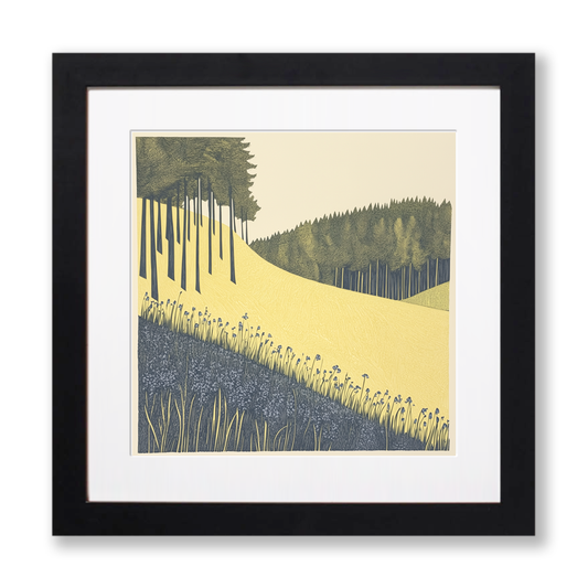 Bluebells in woodland Linoprint-Style Art (2366-3)