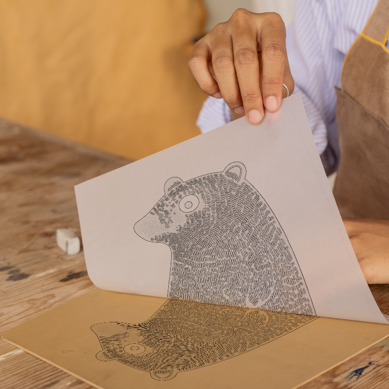 Cute Baby Beaver Linoprint-Style Art (206-1)