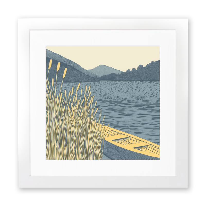 Rowing boat on Grasmere Linoprint-Style Art (2521-2)
