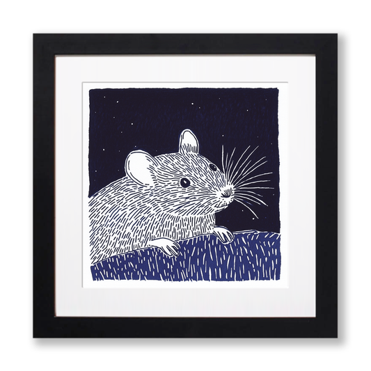 Cute Mouse Linoprint-Style Art (923-1)