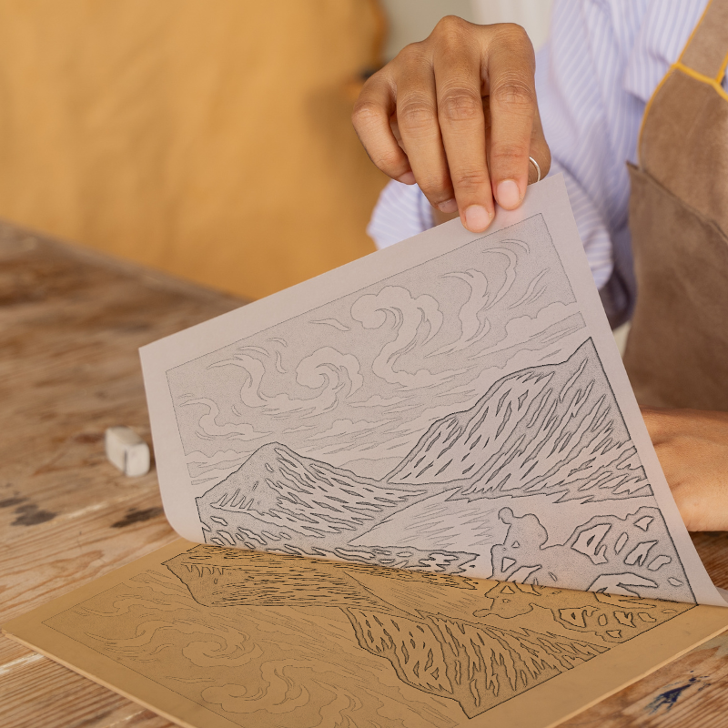 Mountains Linoprint-Style Art (c370)