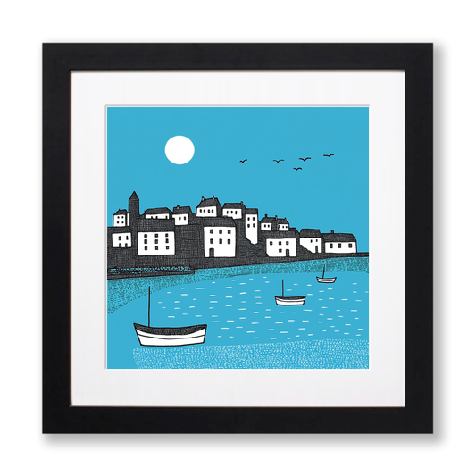 St Ives Harbour, Cornwall Linoprint-Style Art (819-1)