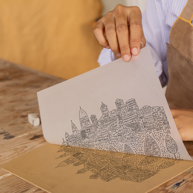 Florence skyline Linoprint-Style Art (559-2)