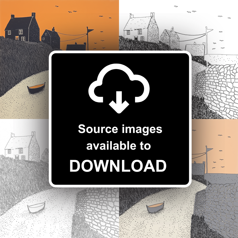 Aberdaron, Gwynedd Linoprint-Style Art (281-1)
