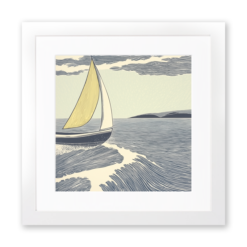 Sailing dinghy tilted by wind Linoprint-Style Art (2530-1)
