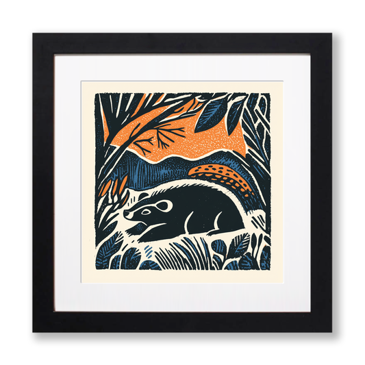 Cute Baby Badger Linoprint-Style Art (43-1)