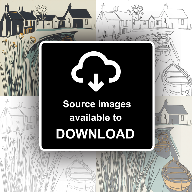 Broadland village with boat moorings Linoprint-Style Art (1864-1)