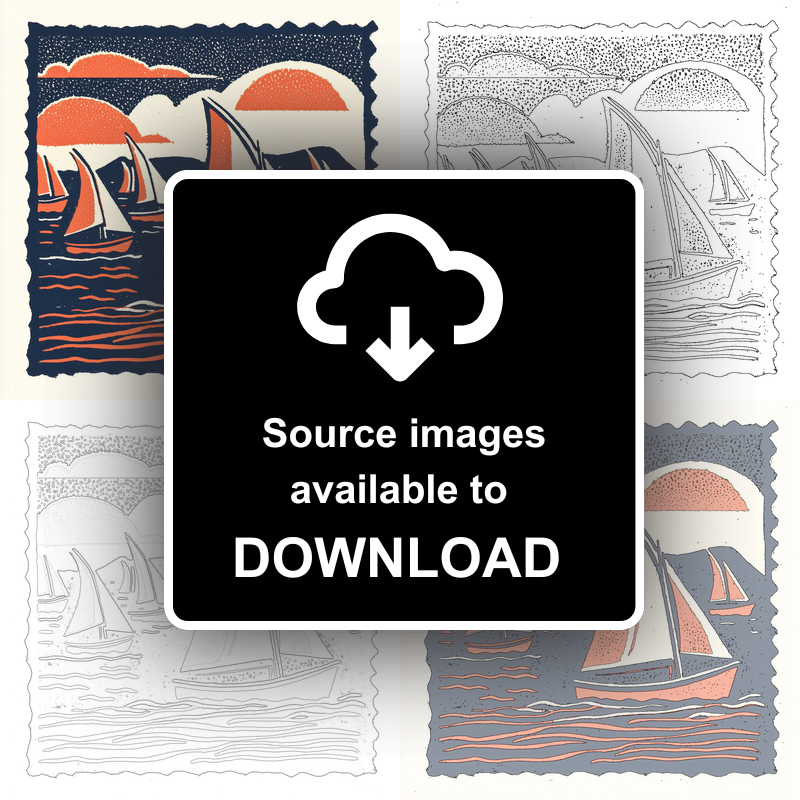 Flotilla of sails on Hickling Broad Linoprint-Style Art (1988-1)