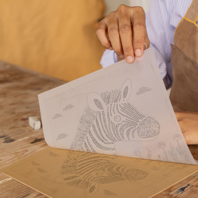 Cute Zebra Foal Linoprint-Style Art (938-2)